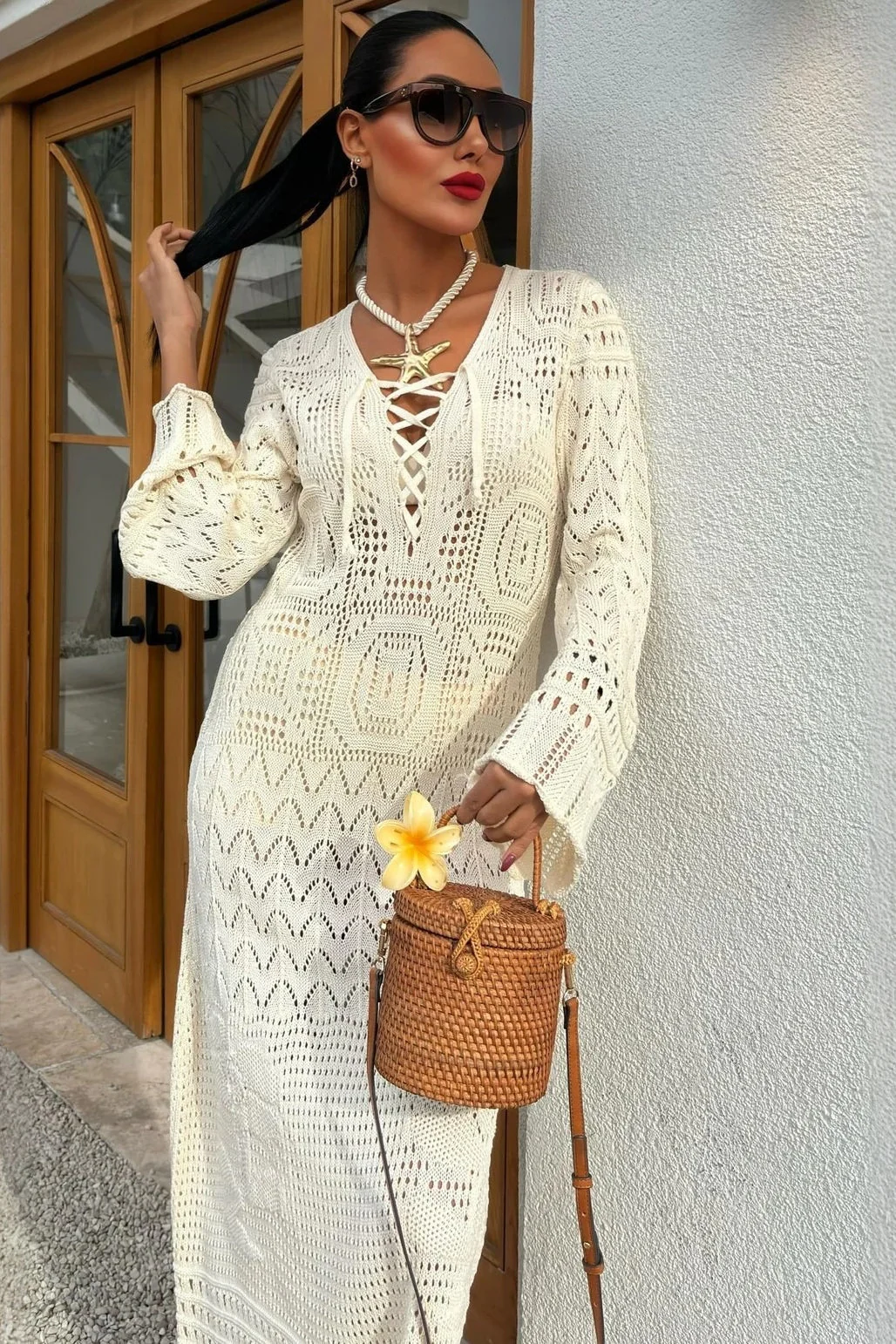 Chic Knit Hollow Bodycon Boho Dress - Image 3
