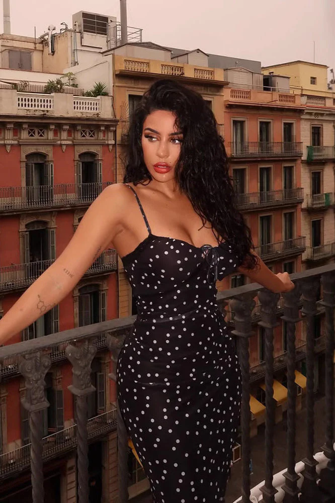 Chic Polka Dot Cami Bodycon Maxi Dress - Image 2