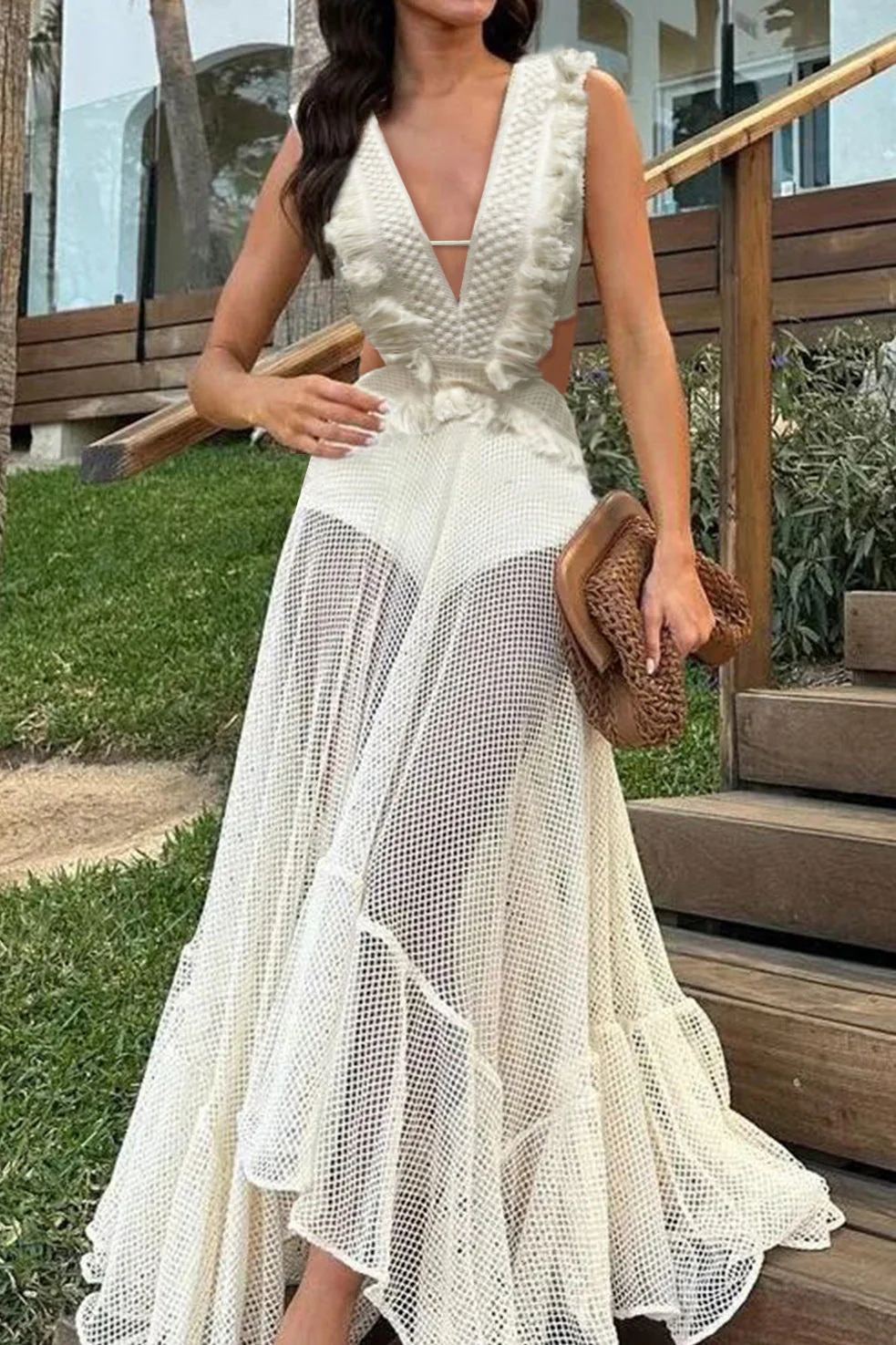 Sleeveless Tassel Mesh Maxi Dress - Image 2