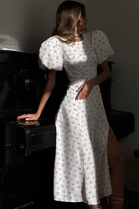 Floral Puff Sleeve Backless Maxi Dress - Image 3