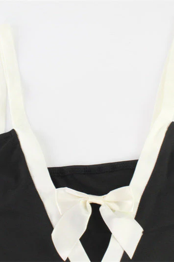 Sexy Cami Dress with Bow Detail Color-block Bodycon Maxi Dress - Image 4