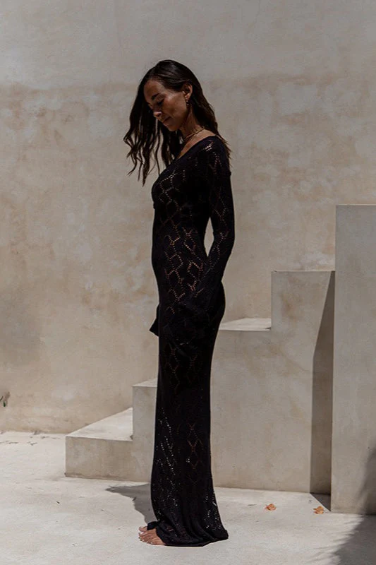 Sheer Knit Turtleneck Maxi Boho Dress - Image 5