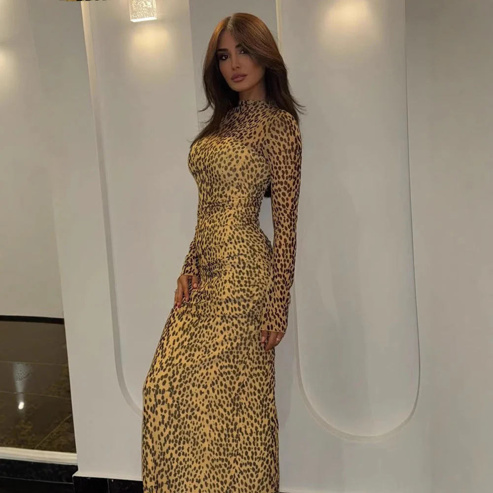 Slim Fit Leopard Print Fashionable Maxi Dress - Image 5
