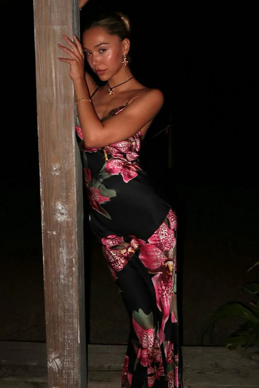 Vintage Floral V-neck Cami Bodycon Maxi Dress - Image 2