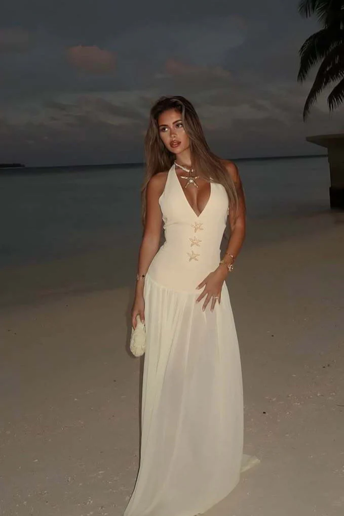 Tie Neck Deep V Bodycon Maxi Dress - Image 3