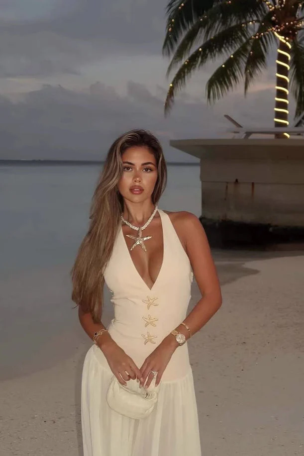 Tie Neck Deep V Bodycon Maxi Dress - Image 4