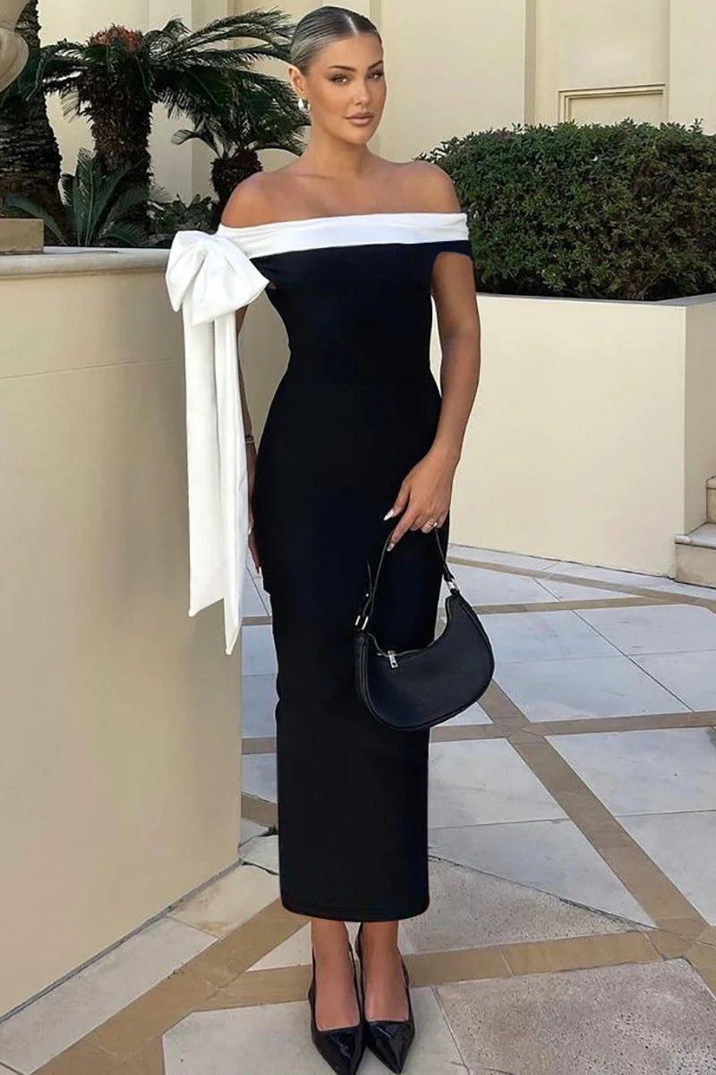 Off Shoulder Tie Bodycon Maxi Dress - Image 2