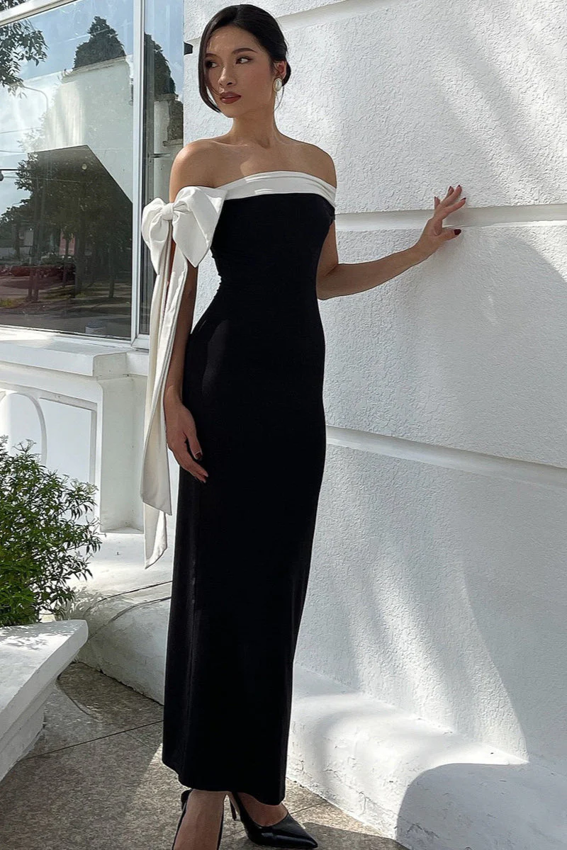 Off Shoulder Tie Bodycon Maxi Dress - Image 4
