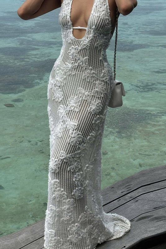 Jacquard Strapless Halter Maxi Dress - Image 4