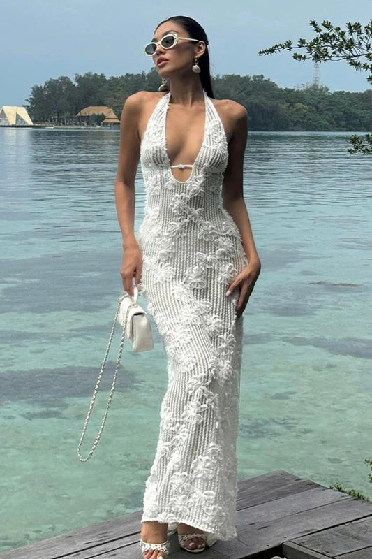 Jacquard Strapless Halter Maxi Dress - Image 5