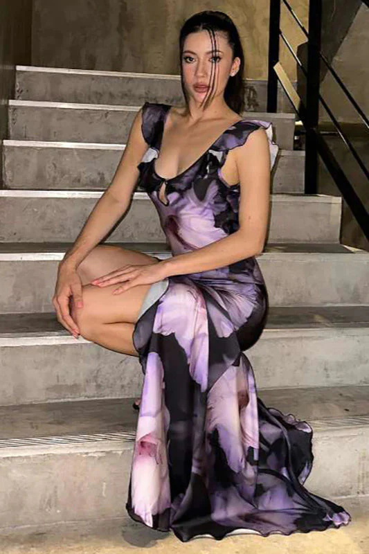 Ruffled U-Neck Backless Maxi Dress - Image 2