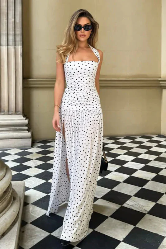 Polka Dot Halter Neck Maxi Dress - Image 2