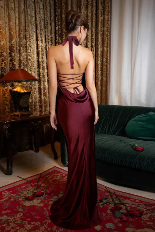 Halter Backless Satin Party Dress - Image 12