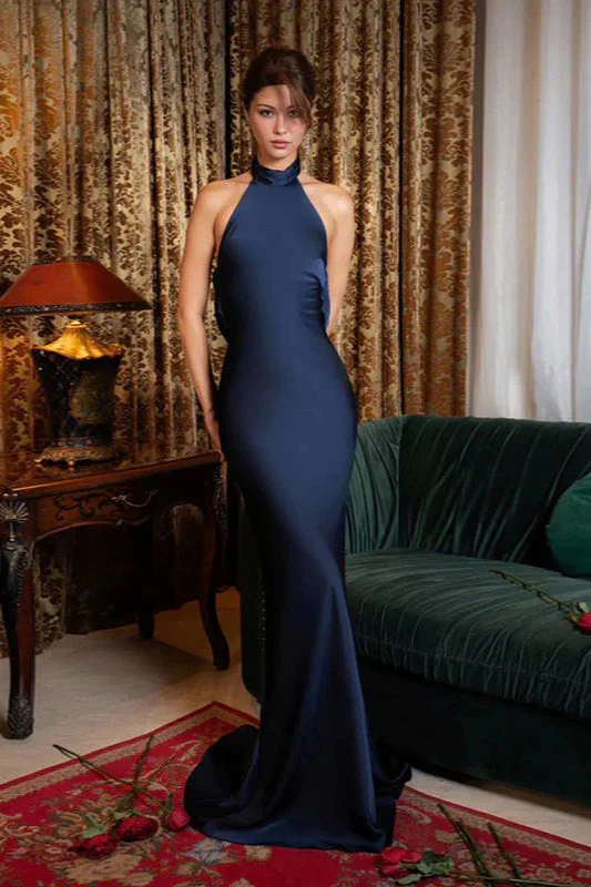 Halter Backless Satin Party Dress - Image 14