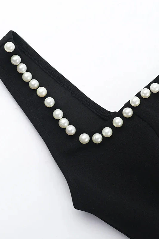 Pearl Trim Square Neck Party Dress - Image 5