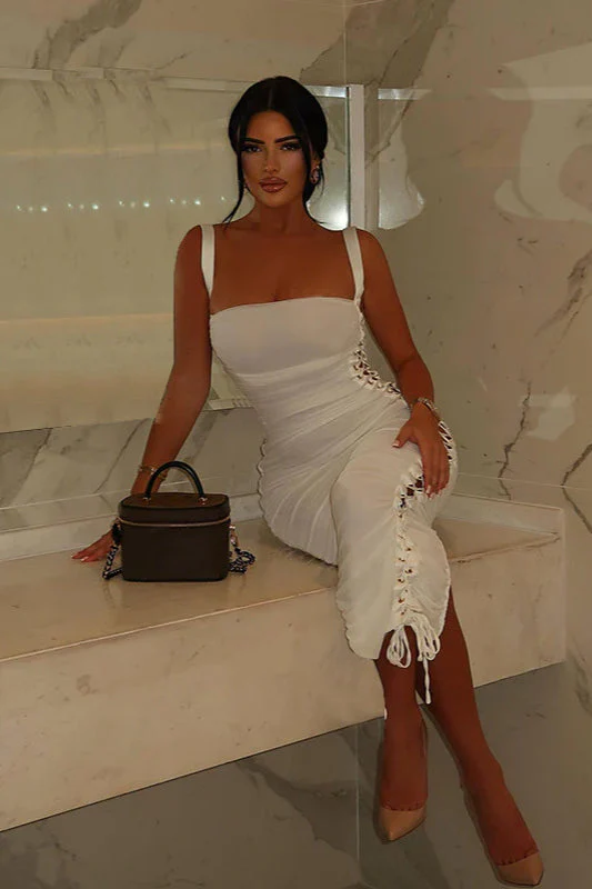 Hollow Side Lace-Up Ruched Slim Fit Party Dress - Image 3