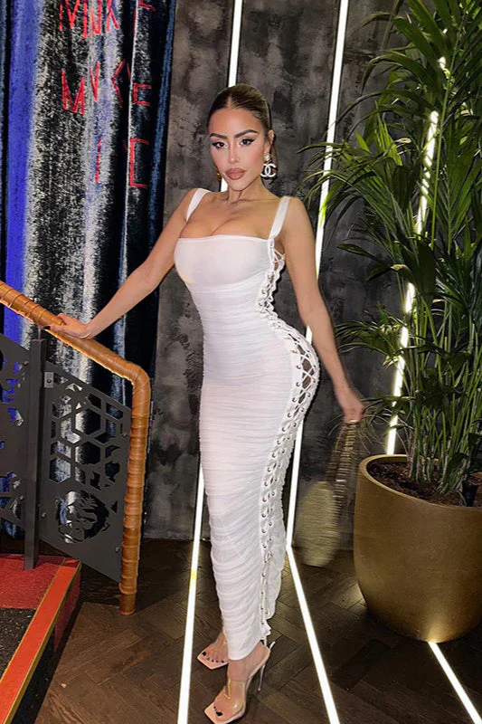 Hollow Side Lace-Up Ruched Slim Fit Party Dress - Image 9