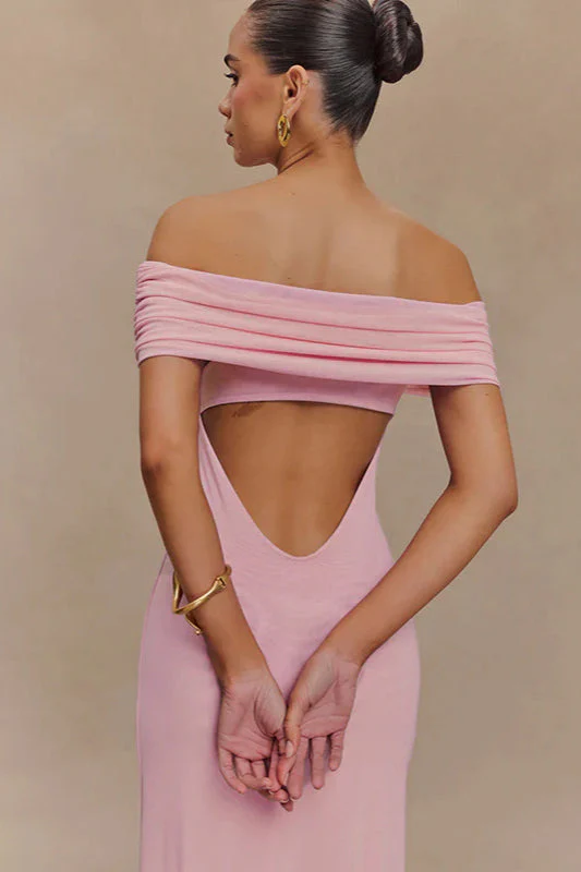 Off-Shoulder Ruffle Mesh Split Maxi Party Dress - Image 11