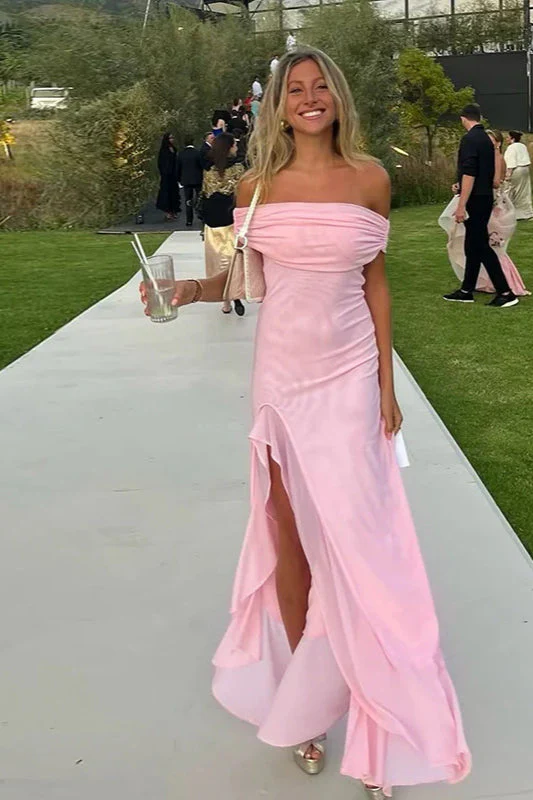 Off-Shoulder Ruffle Mesh Split Maxi Party Dress - Image 12