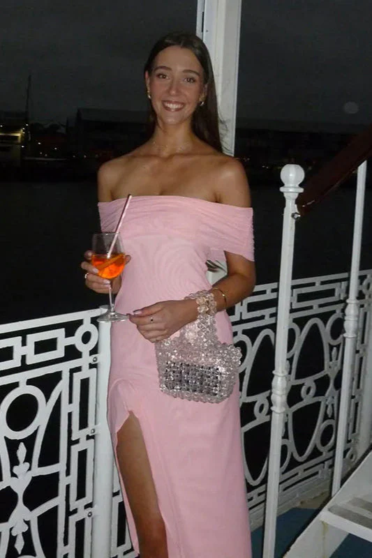Off-Shoulder Ruffle Mesh Split Maxi Party Dress - Image 15