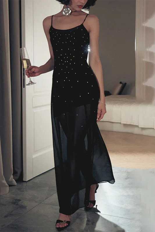Sparkling Mesh Spliced Cami Long  Party Dress - Image 3