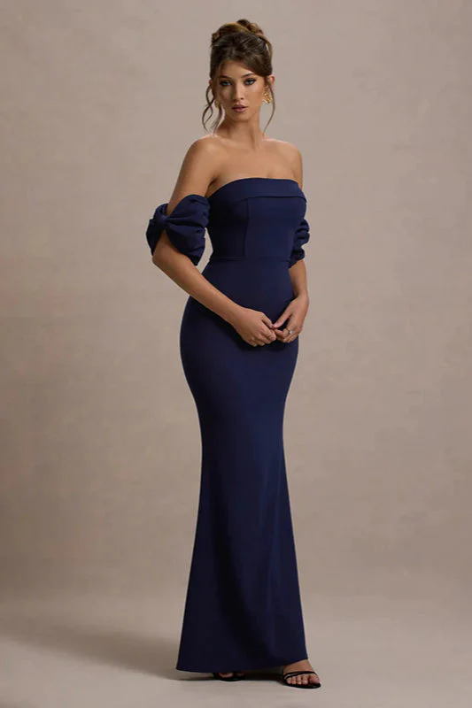Elegant Fit-and-Flare Bubble Sleeve Strapless Party Dress - Image 3