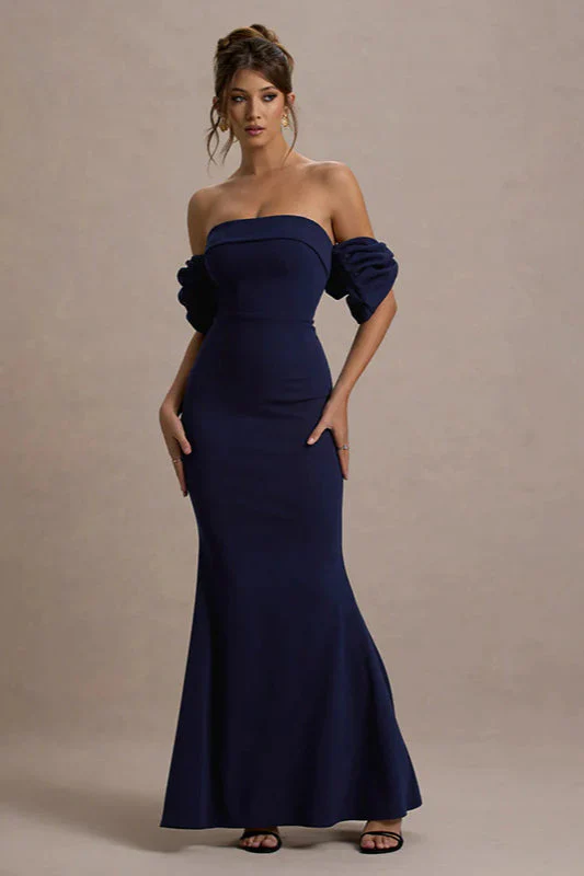 Elegant Fit-and-Flare Bubble Sleeve Strapless Party Dress - Image 4
