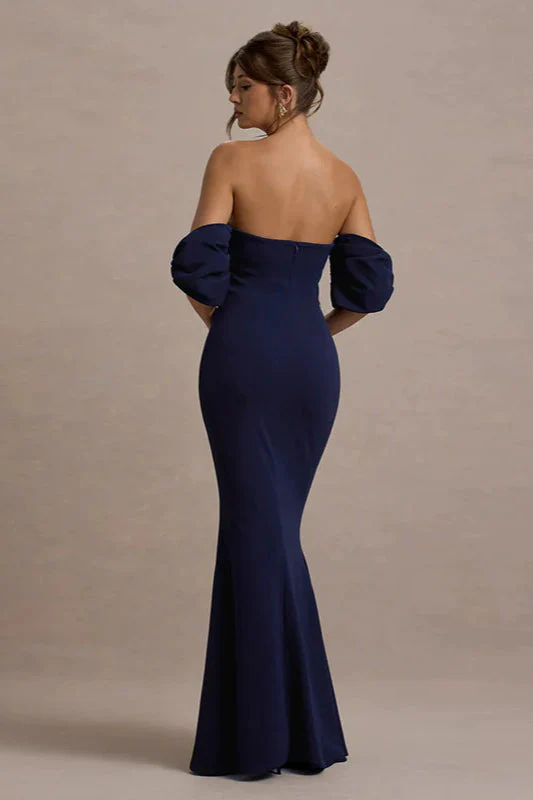 Elegant Fit-and-Flare Bubble Sleeve Strapless Party Dress - Image 6