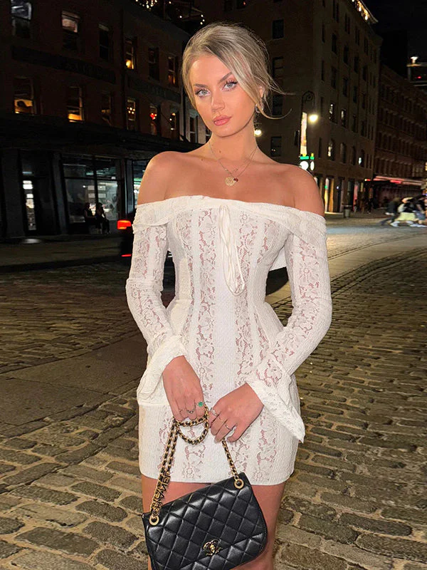 Lace Off-Shoulder Sexy Bodycon Mini Party Dress - Image 5