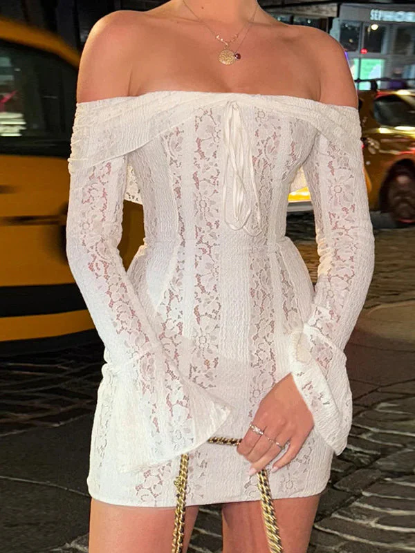 Lace Off-Shoulder Sexy Bodycon Mini Party Dress - Image 6