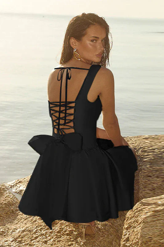 Floral Jacquard A-Line Backless Bow Party Dress - Image 11