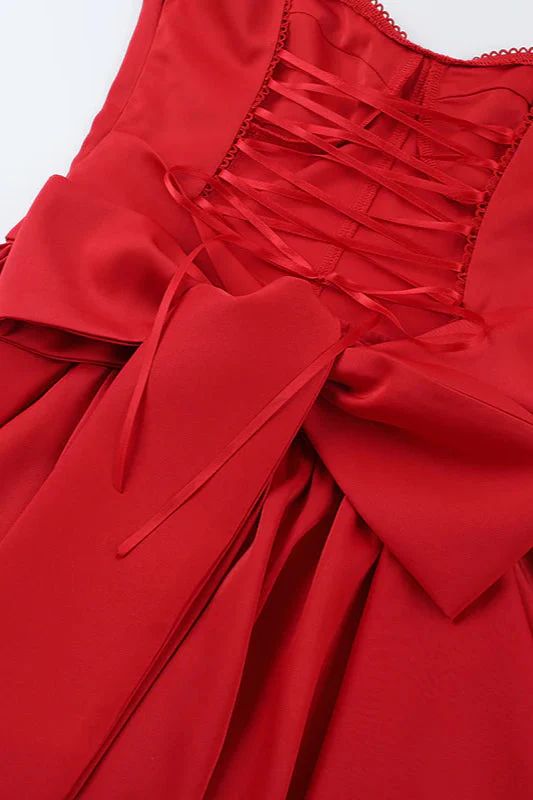 Floral Jacquard A-Line Backless Bow Party Dress - Image 13