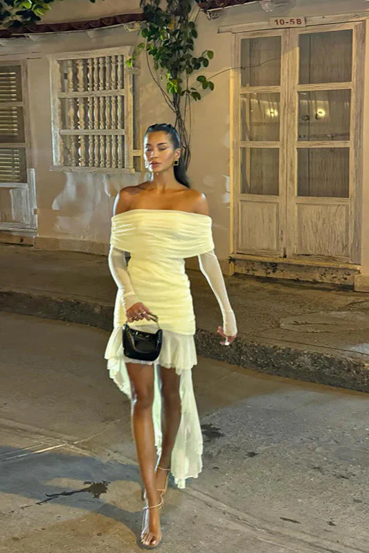 Fall New Slim-Fit Pleated Off-Shoulder  Party Dress - Image 12