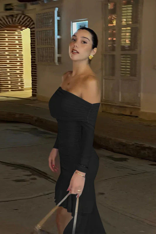 Fall New Slim-Fit Pleated Off-Shoulder  Party Dress - Image 15