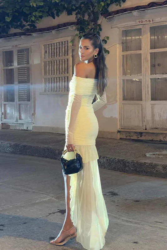 Fall New Slim-Fit Pleated Off-Shoulder  Party Dress - Image 8