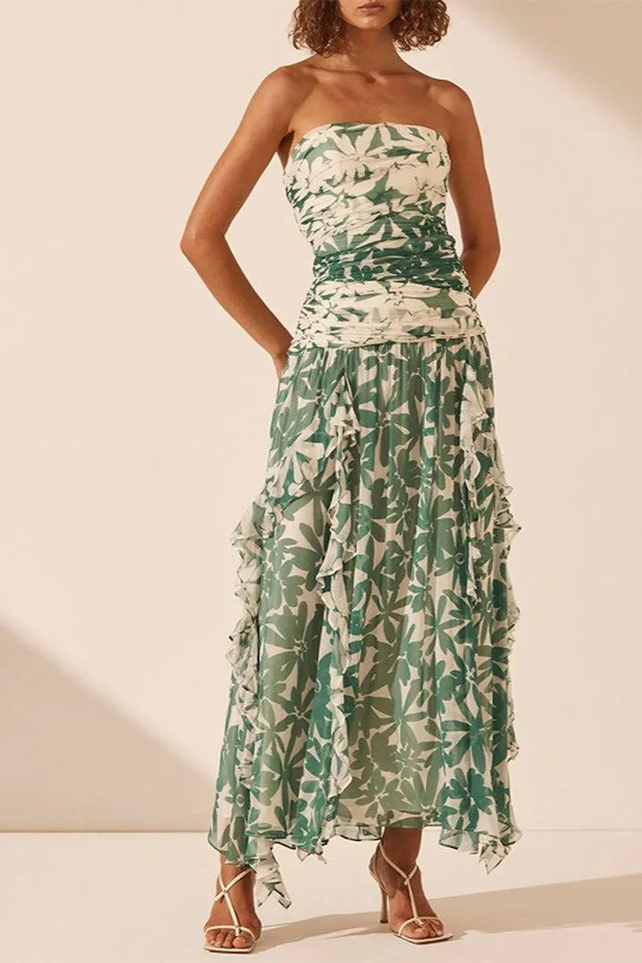 Printed Strapless Chiffon Boho Dress - Image 2