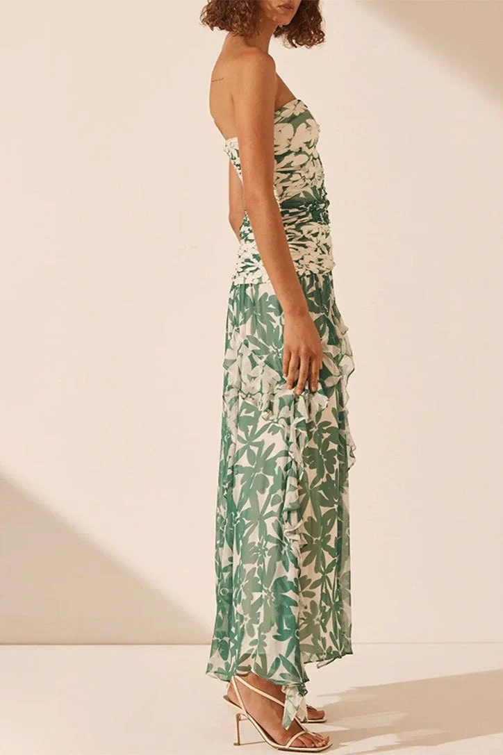 Printed Strapless Chiffon Boho Dress - Image 3
