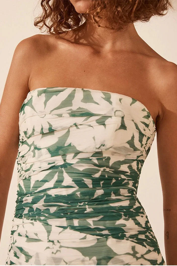 Printed Strapless Chiffon Boho Dress - Image 4