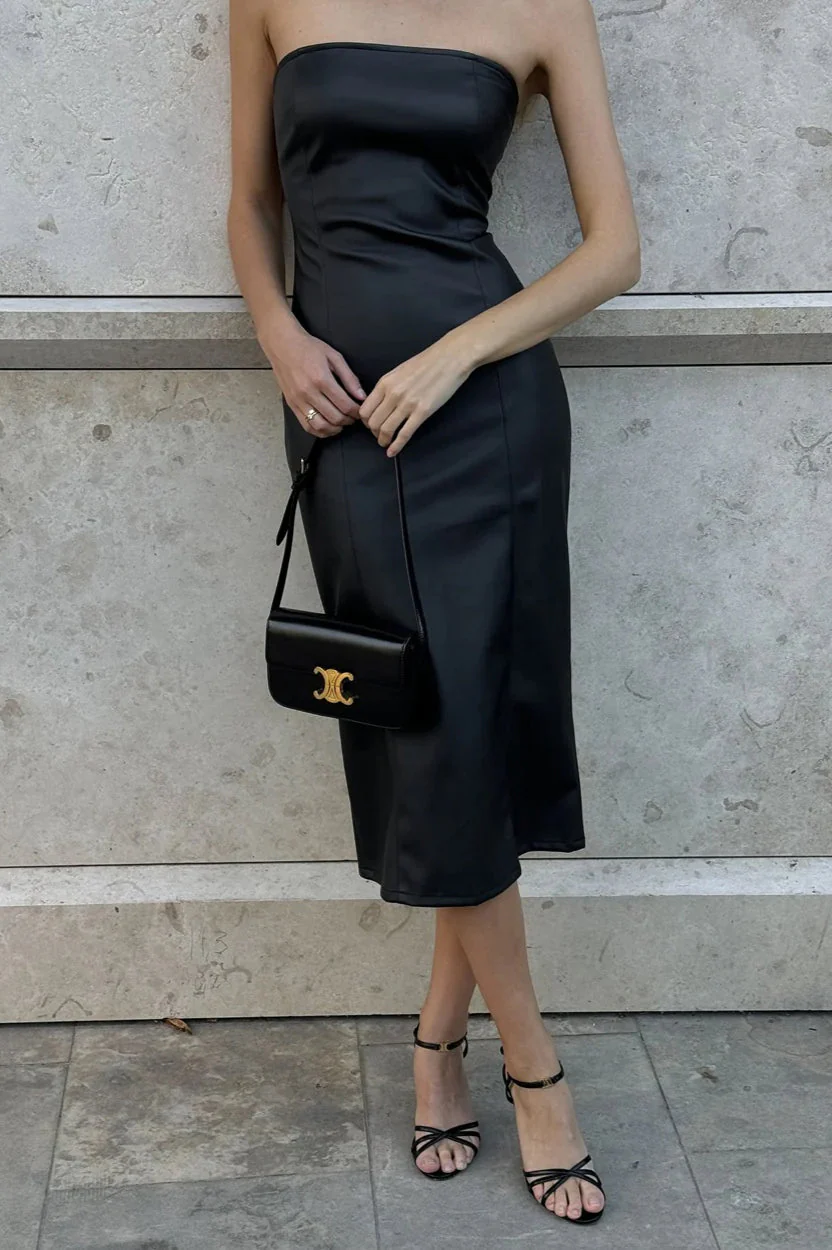 Faux Leather Strapless Bodycon Dress With Split Party Dress - Image 14