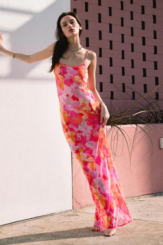 Floral U-Neck Halter Backless Bodycon Maxi Dress - Image 2