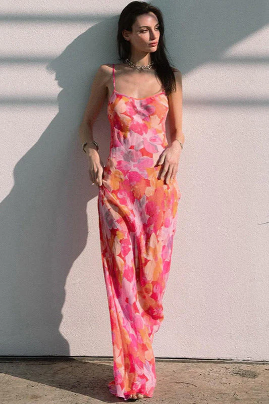 Floral U-Neck Halter Backless Bodycon Maxi Dress - Image 3