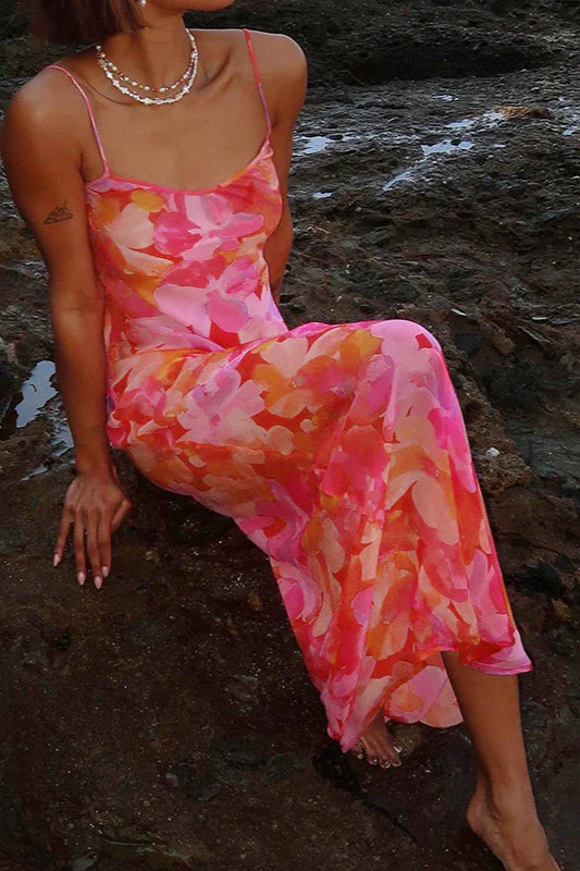 Floral U-Neck Halter Backless Bodycon Maxi Dress - Image 5