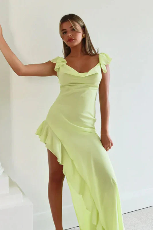 Satin Cowl Neck Ruffled Slit Maxi Dress - Image 5