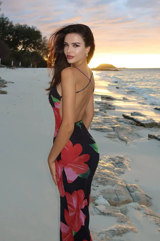 Floral Backless Bodycon Cami Maxi Dress - Image 4