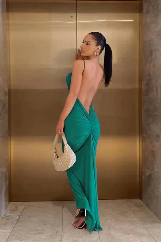 Backless Spaghetti Strap Bodycon Maxi Dress - Image 6