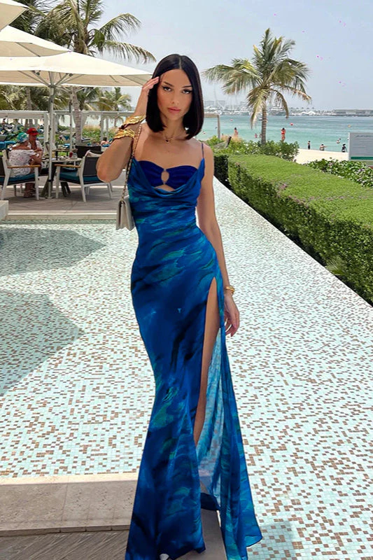 Floral Cowl Neck Split Strap Maxi Dress - Image 4