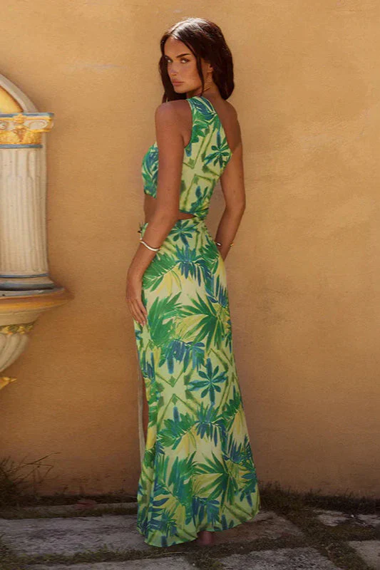 Asymmetrical Shoulder Bodycon Waist Maxi Dress - Image 2