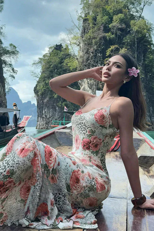 Leopard Floral Backless Bodycon Maxi Dress - Image 2