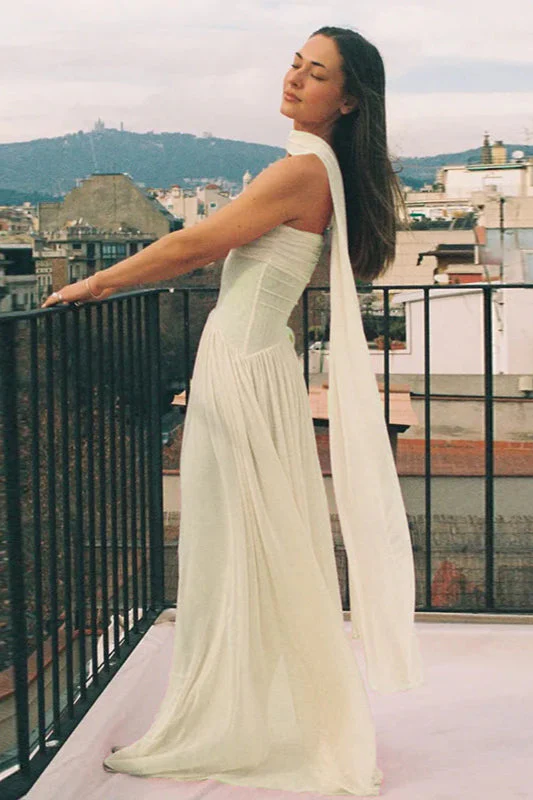 Strapless Flowy Ribbon Slim Waist Maxi Dress - Image 4