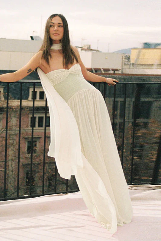 Strapless Flowy Ribbon Slim Waist Maxi Dress - Image 5